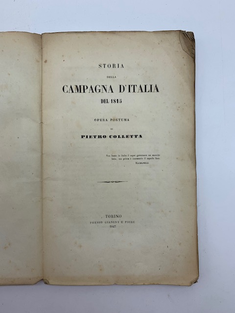 Storia della campagna d'Italia del 1815. Opera postuma